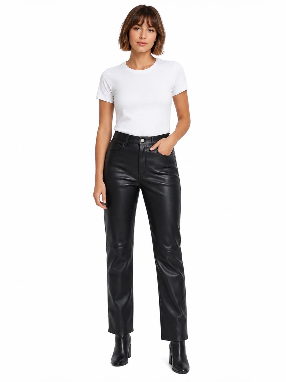 Good American Faux Leather Straight Leg Pants Size 2 26 Quiet Luxury
